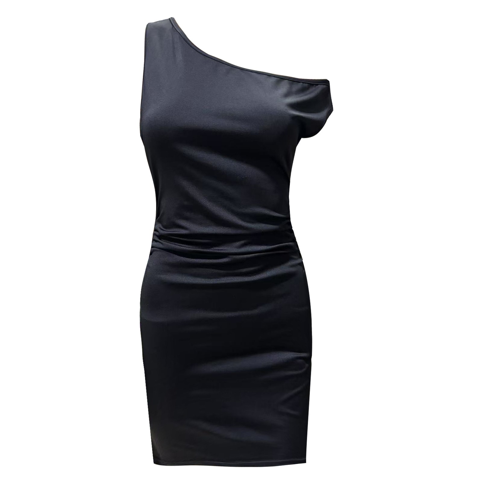 thumbnail image 5 of Vestido ajustado de color liso con hombros descubiertos: cómoda prenda informal de negocios/ropa de playa para el verano con cinturón, lavable a máquina, tallas reales S-XL, 5 of 6
